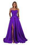 Satin Prom Dresses for Teens Long A-Line Cowl Neck Formal Evening Gown with Slit 2026 Maxi Ball Gowns