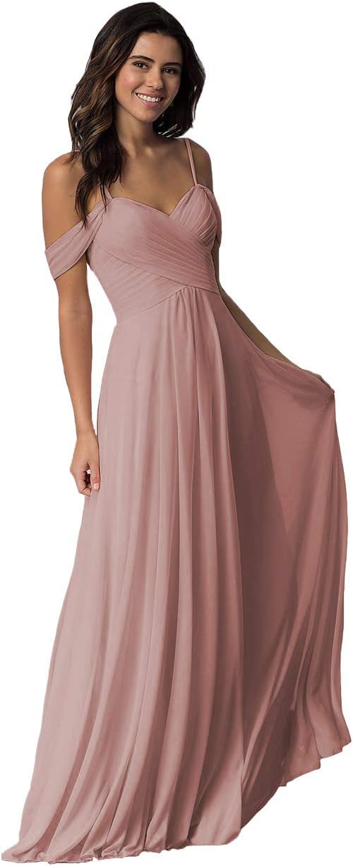 Schulterfreies Chiffon-Brautjungfernkleid mit Taschen für die Hochzeit 