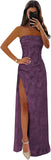 Floral Jacquard Strapless Bridesmaid Dresses for Women Pleated Mermaid Long Formal Evening Gowns with Slit