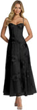 Jacquard Tulle Prom Dresses Spaghetti Straps Formal Evening Party Dress Tea Length