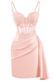 Lace Satin Homecoming Dresses for Teens 2027 Short Prom Dress Spaghetti Straps Corset Cocktail Formal Evening Gowns