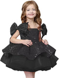 Sparkly Sequin Puffy Flower Dresses Short Girls A Line Princess Bow Knot Birthday Party Dress