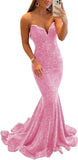 Women's Strapless Sequin Prom Dresses with Train Criss-Cross Mermaid Long Formal Evening Gowns