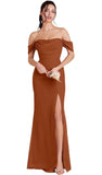 Kingbridal Gowns Off Shoulder Chiffon Bridesmaid Dresses for Women 2026 Long Ruched Cowl Neck Formal Evening Party Dress with Slit