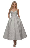 Strapless Floral Satin Prom Dresses for Women 2026 Jacquard Aline Formal Evening Party Dress with Pockets