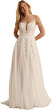 Kingbridal Gowns Lace Appliques Wedding Dresses for Bride Long V Neck Tulle Chiffon A-line Sleeveless Bridal Ball Gown for Women