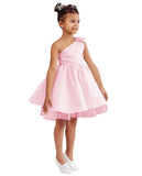 One Shoulder Flower Girl Dresses for Wedding Toddler Short Tutu Satin Tulle Girl Dress for Birthday Formal Party