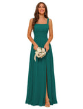 Square Neck Bridesmaid Dress Spaghetti Straps Chiffon Long Formal Dress for Women