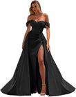 Off The Shoulder Prom Dress 2027 Long Ball Gown with Slit Mermaid Satin Formal Dresses for Women