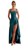 Mermaid Satin Bridesmaid Dresses for Women 2027 Long Ruffles High Low Prom Formal Evening Party Dress with Slit
