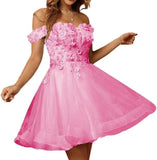 Sparkly Tulle Homecoming Dresses for Teens 2027 3D Flowers Cocktail Gowns Off Shoulder Short Prom Dresses