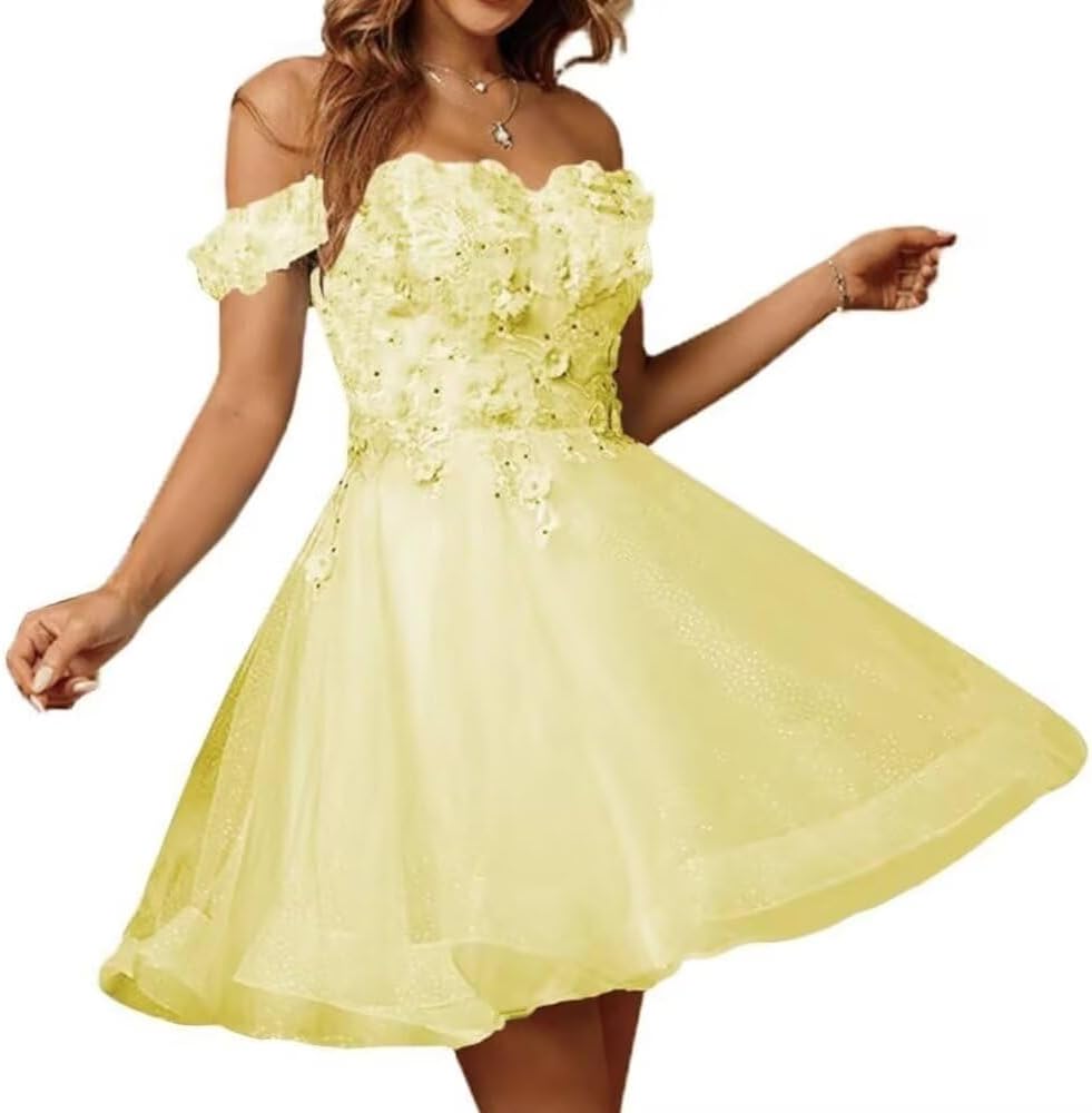 Sparkly Tulle Homecoming Dresses for Teens 2027 3D Flowers Cocktail Gowns Off Shoulder Short Prom Dresses