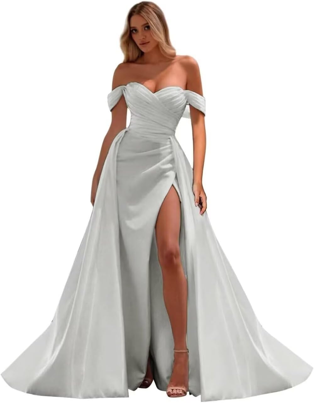 Off The Shoulder Prom Dress 2027 Long Ball Gown with Slit Mermaid Satin Formal Dresses for Women