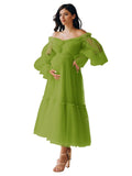 Eightale Tulle Tea Length Maternity Dresses for Photo Shoot Long Sleeve Pregnancy Gown for Baby Shower