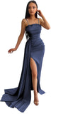 Women's Mermaid Prom Dresses Long with Slit 2025 Sequins Satin Spaghetti Straps Formal Evening Party Gown