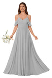 Women's Long Chiffon Bridesmaid Dresses Ruffle V Neck Formal Evening Prom Gown Spaghetti Strap Maxi Wedding Guest Dress