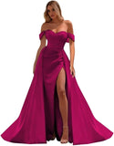 Off The Shoulder Prom Dress 2027 Long Ball Gown with Slit Mermaid Satin Formal Dresses for Women