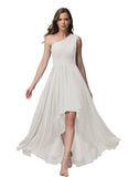Vestido de dama de honor de un solo hombro para mujer, vestido formal de noche de gasa con bolsillos y corte alto bajo