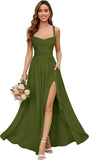 Chiffon Bridesmaid Dresses for Women Long Spaghetti Straps A-line Pleated Formal Evening Party Gowns with Pockets
