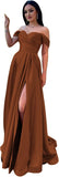Schulterfreies Satin-Ballkleid, herzförmiger Ausschnitt, formelles Kleid, A-Linie, Abendkleid mit Schlitz 