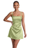 Satin Homecoming Dresses for Teens 2026 Spaghetti Straps Short Prom Dress A-line Pleated Cocktail Party Gowns