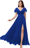 Vestidos de dama de honor largos con escote en V y volantes de gasa para mujer, vestidos de noche formales