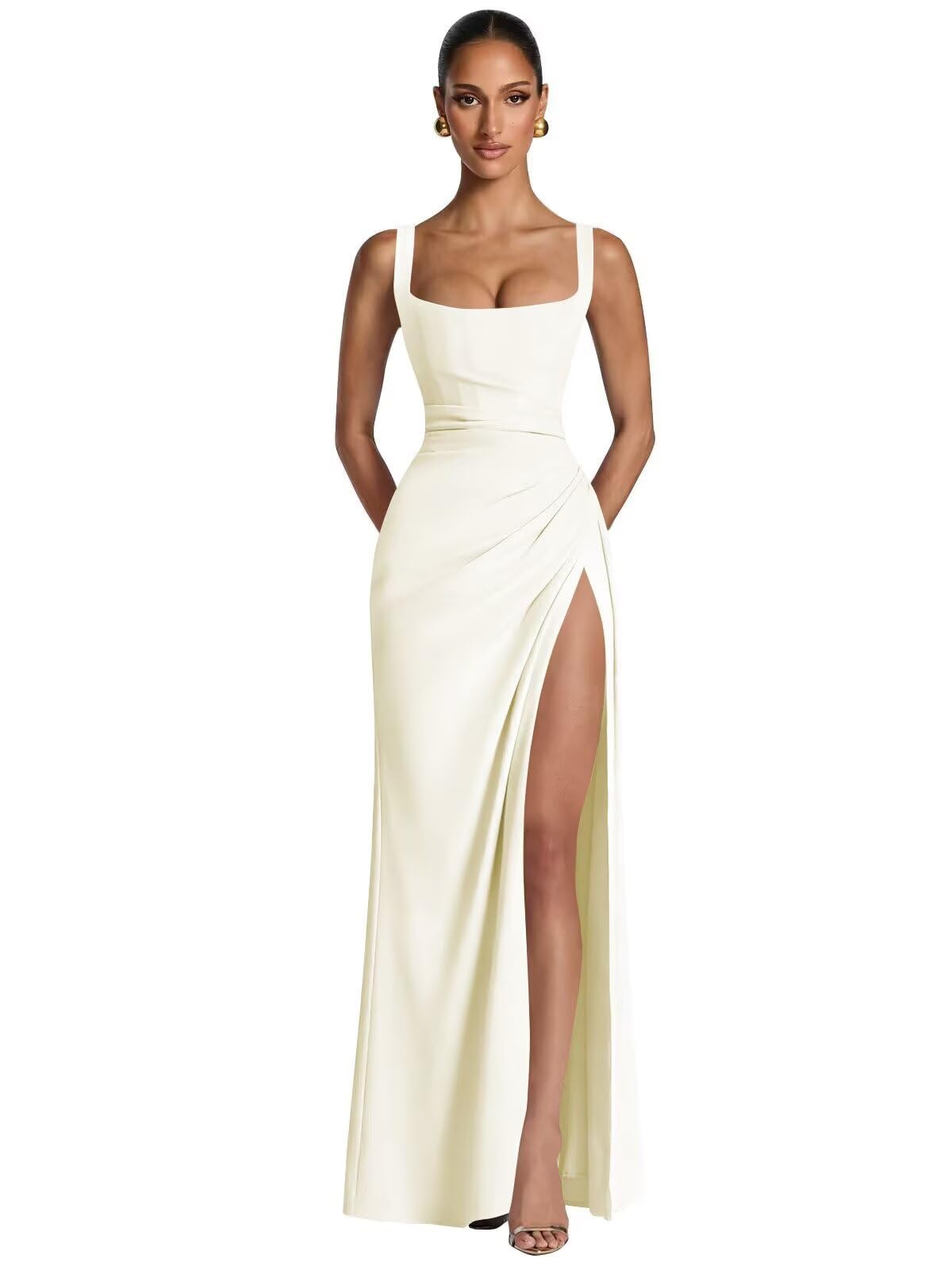 Kingbridal Mermaid Bridesmaid Dresses for Women Square Neck Formal Dress with Slit