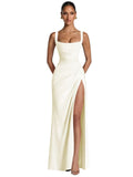 Kingbridal Mermaid Bridesmaid Dresses for Women Square Neck Formal Dress with Slit