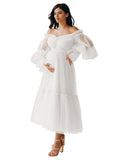 Eightale Tulle Tea Length Maternity Dresses for Photo Shoot Long Sleeve Pregnancy Gown for Baby Shower