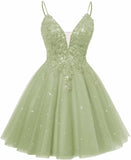 Spaghetti Straps Sequin Lace Appliques Short Homecoming Dresses for Teens Glitter Tulle Prom Party Dresses