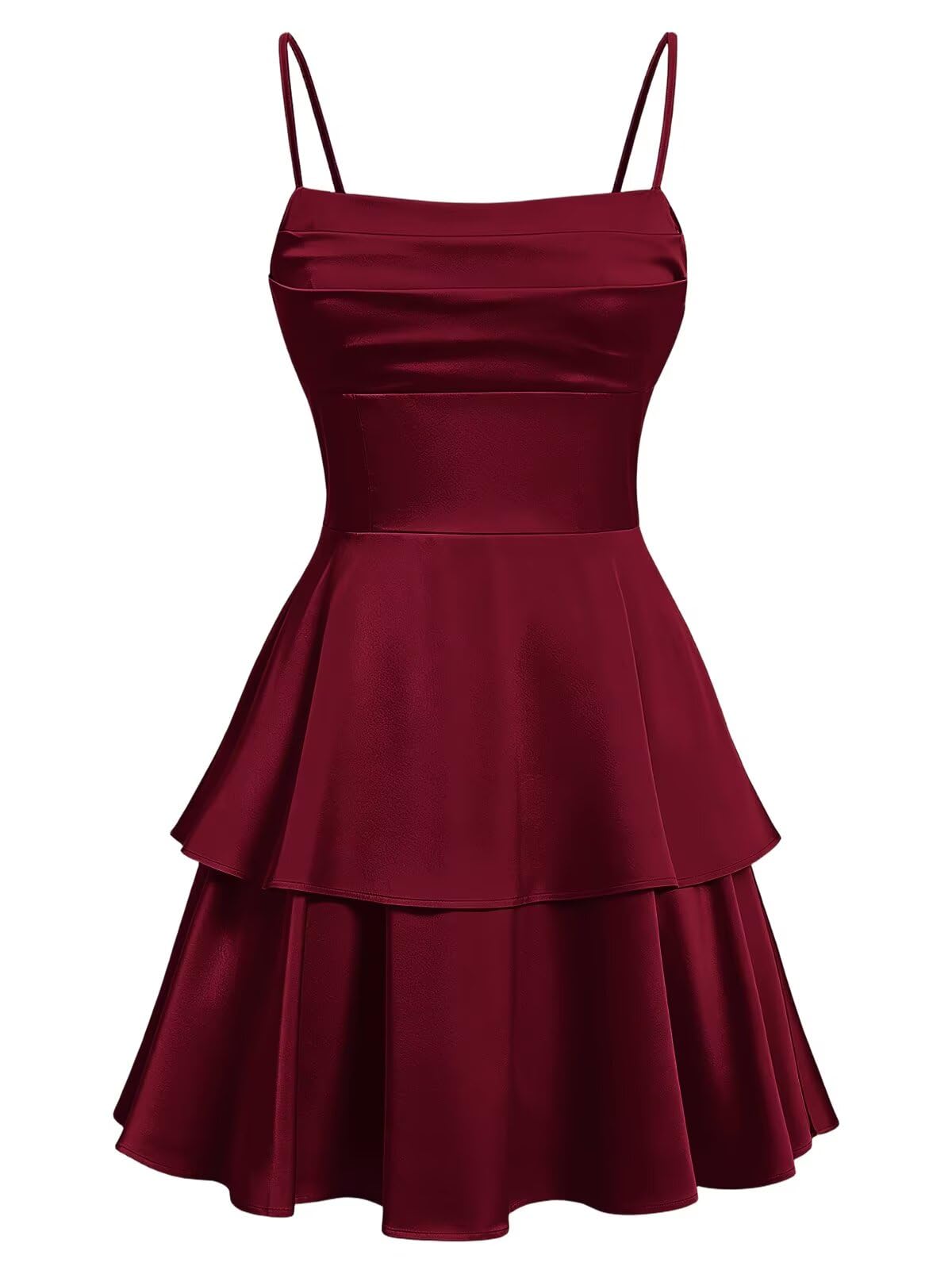 Tiered Satin Homecoming Dresses for Teens Short A Line Tight Spaghetti Strap Formal Cocktail Party Gown 2026