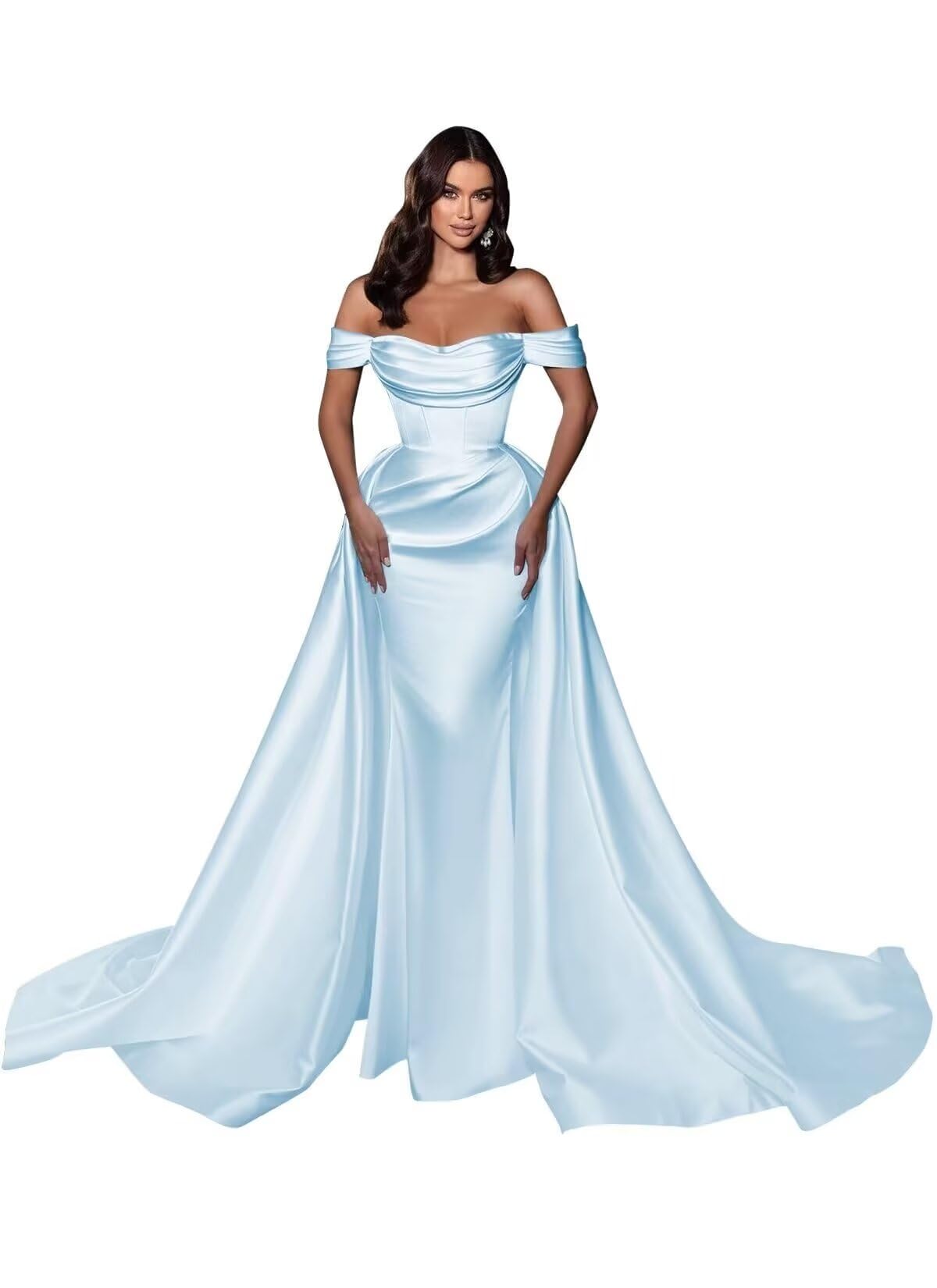 Mermaid Satin Prom Dresses for Women 2027 Long Off Shoulder Ruched Corset Formal Evening Dress Detachable Train