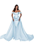 Mermaid Satin Prom Dresses for Women 2027 Long Off Shoulder Ruched Corset Formal Evening Dress Detachable Train