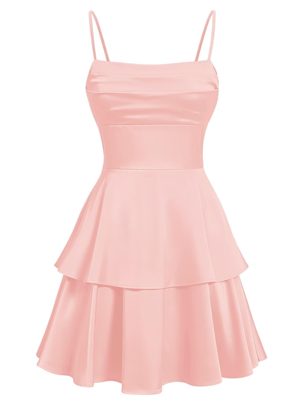 Tiered Satin Homecoming Dresses for Teens Short A Line Tight Spaghetti Strap Formal Cocktail Party Gown 2026