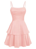 Tiered Satin Homecoming Dresses for Teens Short A Line Tight Spaghetti Strap Formal Cocktail Party Gown 2026