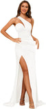 Women's One Shoulder Prom Dress 2025 Satin Long Ruched Mermaid Formal Dresses with Slit