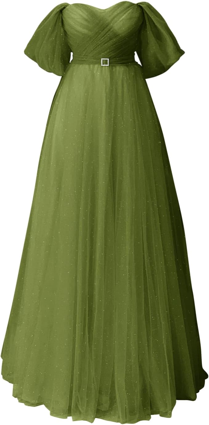 Glitter Tulle Prom Dresses Off The Shoulder Sweetheart Puffy Long Evening Gowns for Women 2027