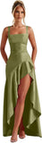 Mermaid Satin Bridesmaid Dresses for Women 2027 Long Ruffles High Low Prom Formal Evening Party Dress with Slit