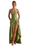 Mermaid Satin Bridesmaid Dresses for Women 2027 Long Ruffles High Low Prom Formal Evening Party Dress with Slit