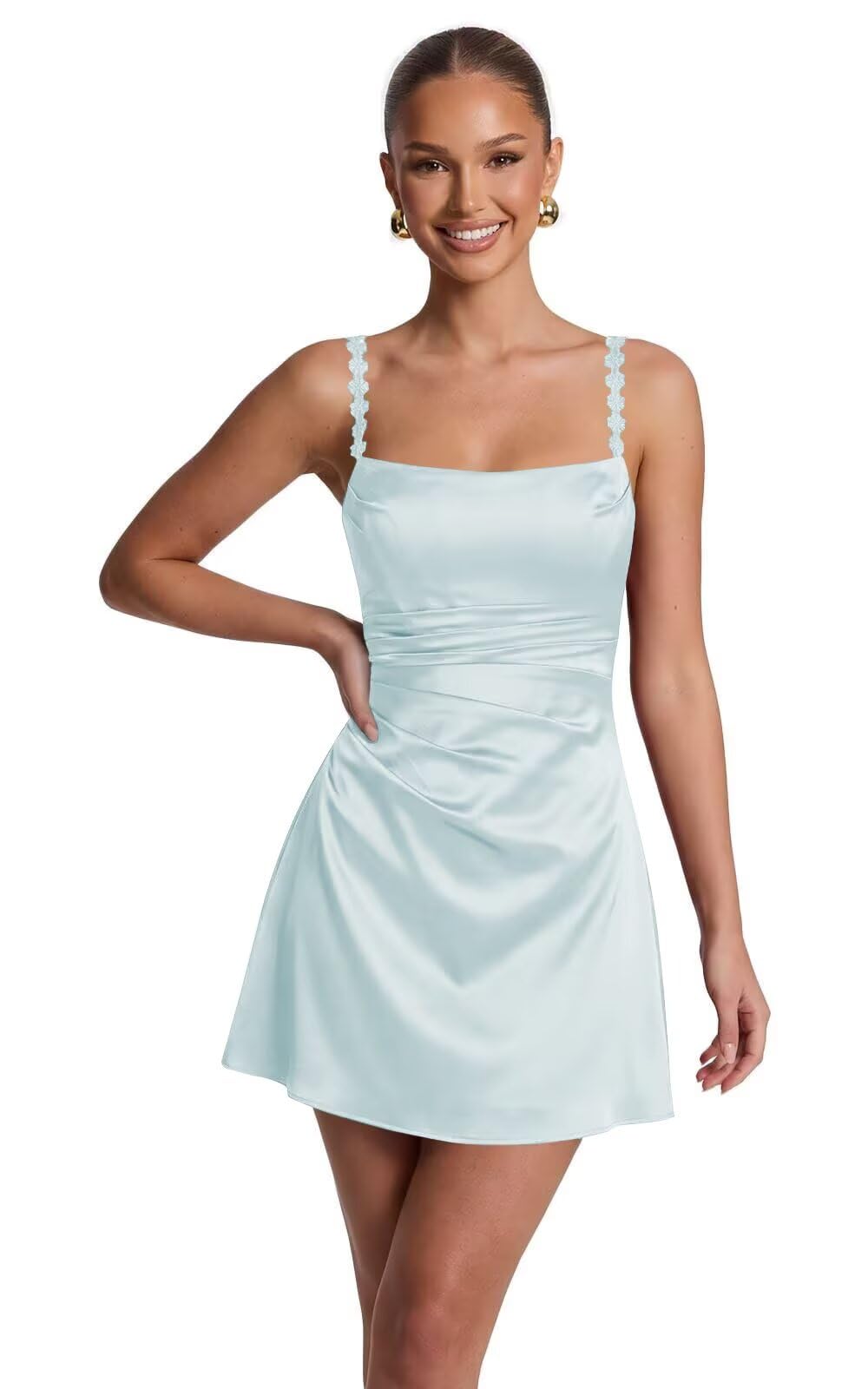 Satin Homecoming Dresses for Teens 2026 Spaghetti Straps Short Prom Dress A-line Pleated Cocktail Party Gowns