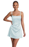 Satin Homecoming Dresses for Teens 2026 Spaghetti Straps Short Prom Dress A-line Pleated Cocktail Party Gowns