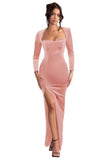 Long Sleeve Mermaid Bridesmaid Dresses for Wedding 2027 Long Velvet Tight Prom Formal Evening Party Gown with Slit