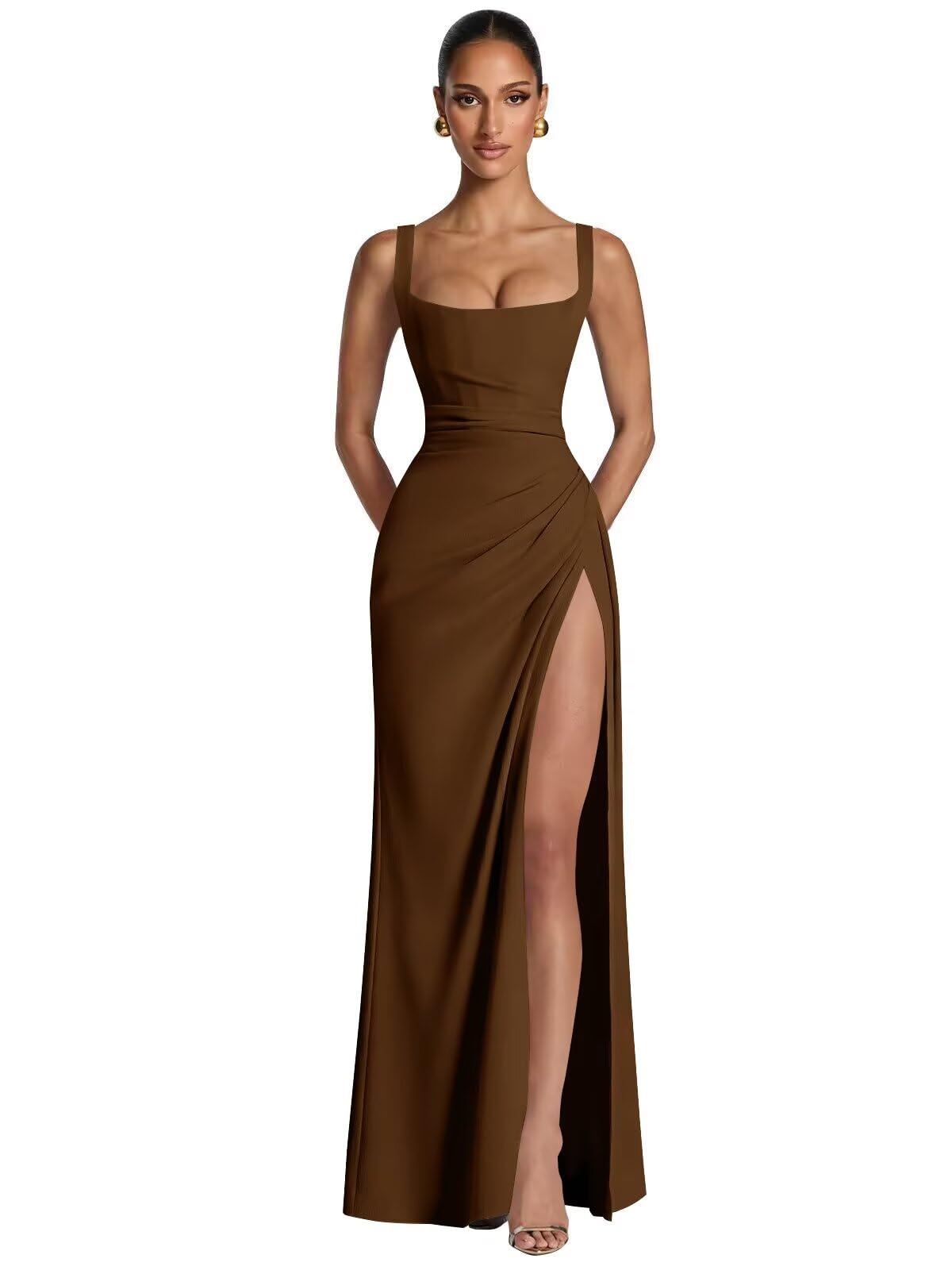 Kingbridal Mermaid Bridesmaid Dresses for Women Square Neck Formal Dress with Slit