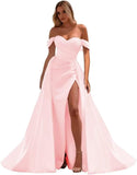 Off The Shoulder Prom Dress 2027 Long Ball Gown with Slit Mermaid Satin Formal Dresses for Women