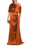 Satin Mother of The Bride Dresses for Wedding One Shoulder Formal Dress with Sleeves Mermaid Evening Party Gowns