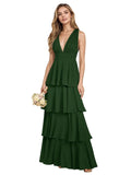V Neck Chiffon Bridesmaid Dresses for Women 2027 Long Tiered A-Line Ruffles Formal Evening Party Dress