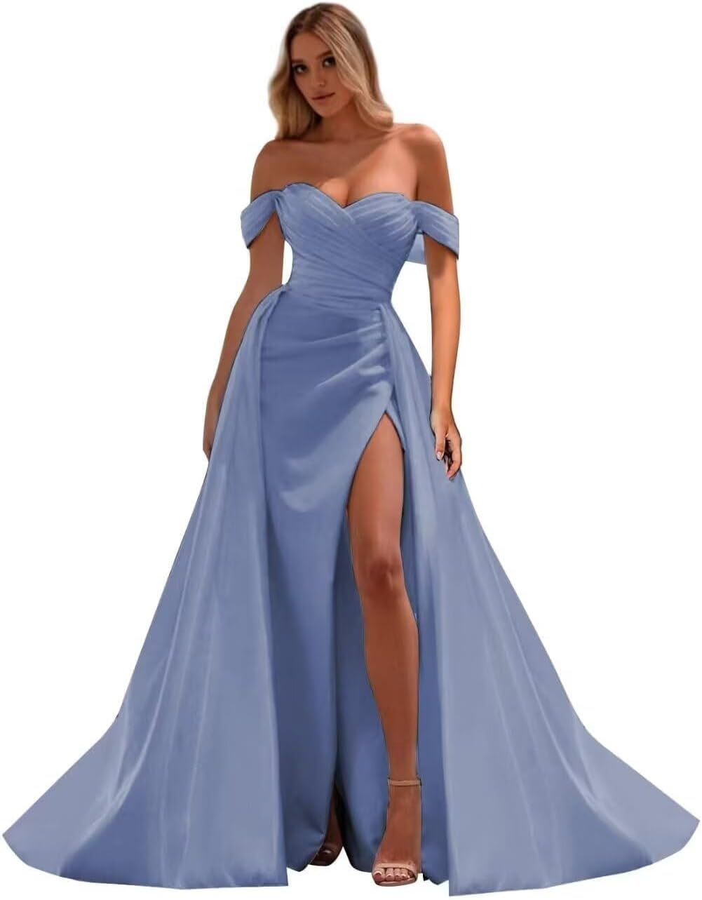 Off The Shoulder Prom Dress 2027 Long Ball Gown with Slit Mermaid Satin Formal Dresses for Women