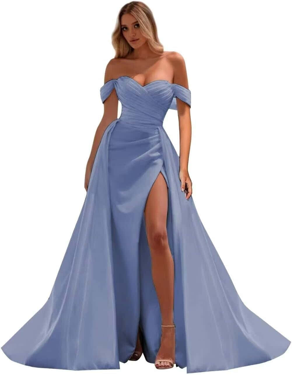 Off The Shoulder Prom Dress 2027 Long Ball Gown with Slit Mermaid Satin Formal Dresses for Women