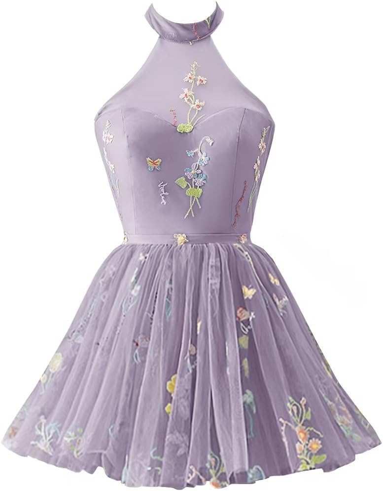 Vestidos de fiesta formales de tul con bordado floral corto para mujer 2023