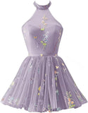 Vestidos de fiesta formales de tul con bordado floral corto para mujer 2023